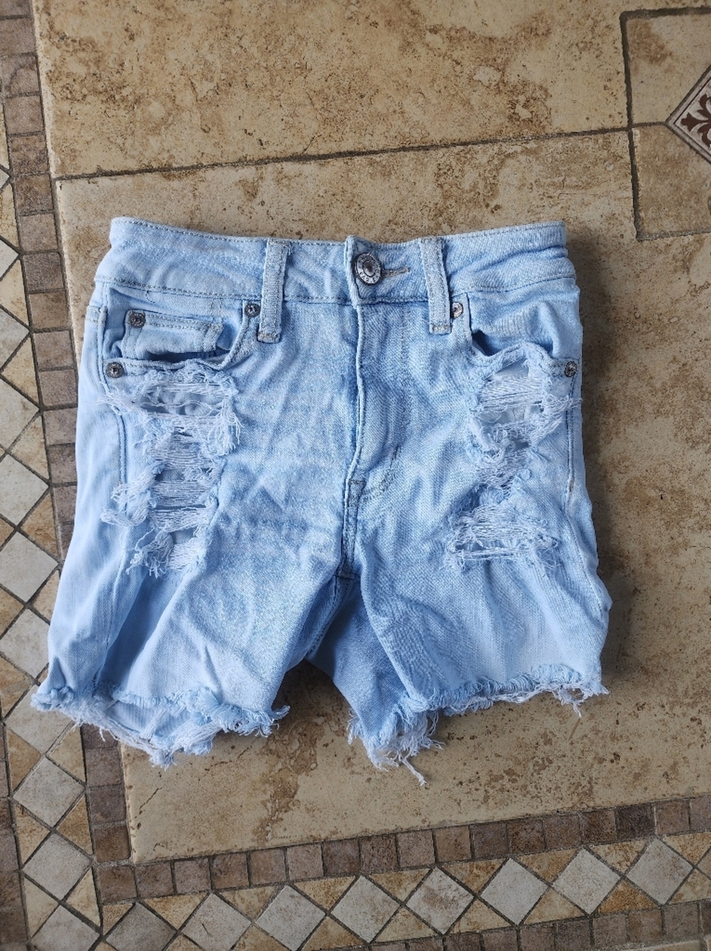 American Eagle Outfitters Light Blue Distressed Jean Shorts